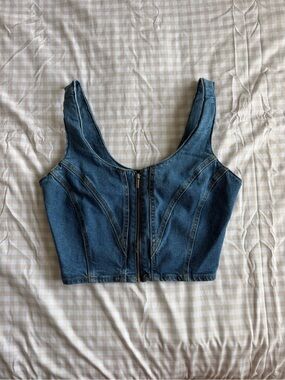 Mohito Denim Corset Bustier Zip Front Crop Top (6/8)